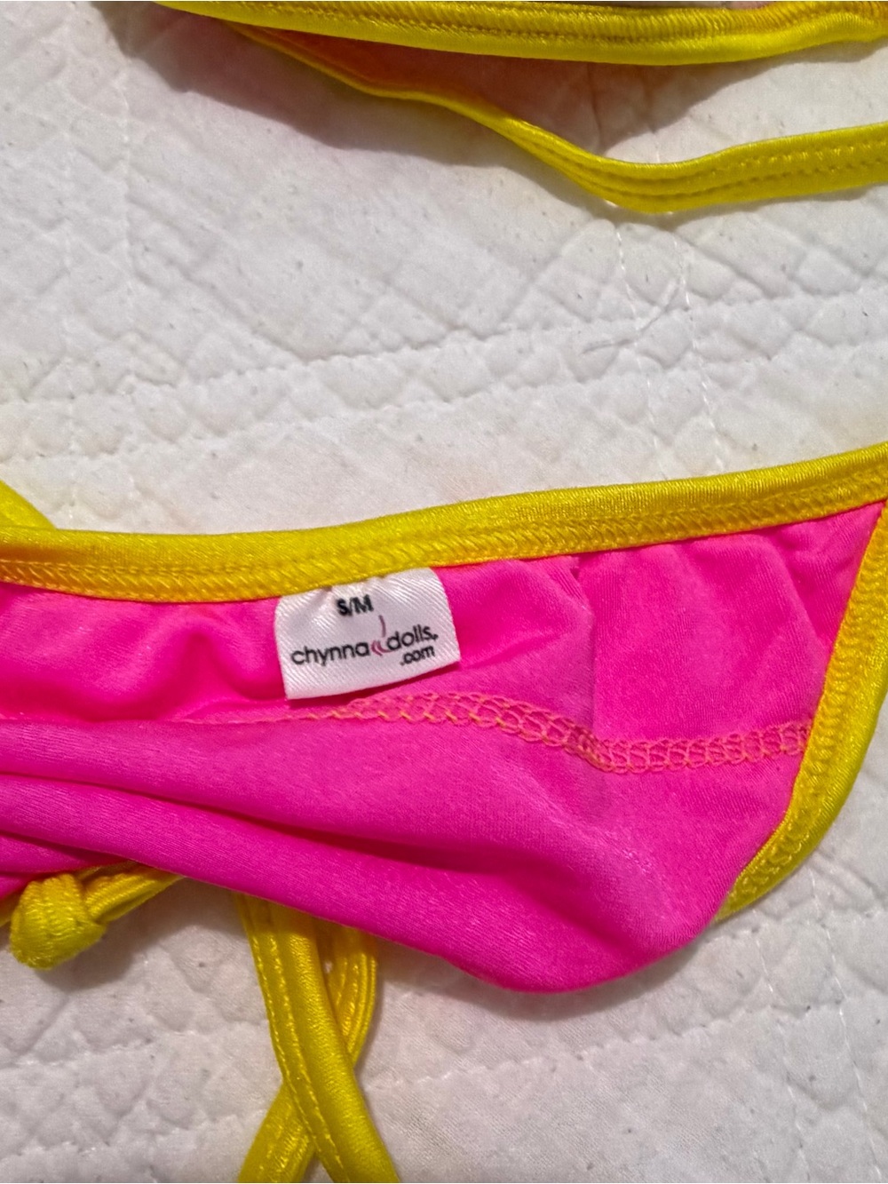 Pink and Yellow Lace Trim Triangle Bikini S/M - Picture 6 of 6